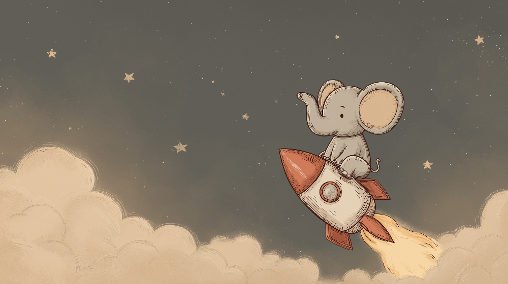 Elephant Astronaut Rocket Ride Wall Mural