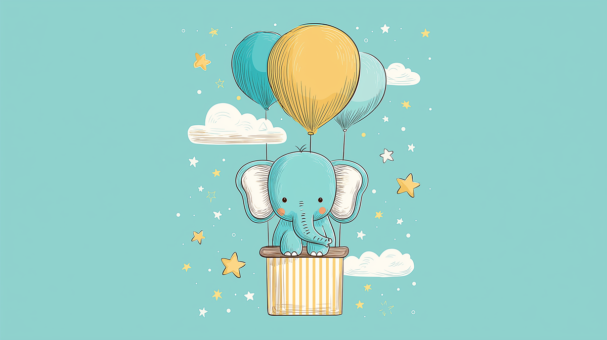 Elephant Hot Air Balloon Wall Mural