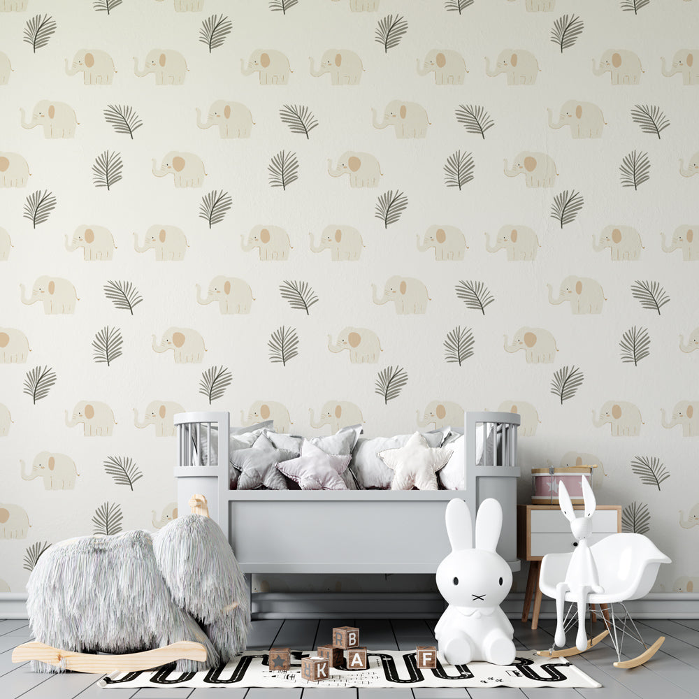 Safari elephant wallpaper creating peaceful kids bedroom decor with nature elements
