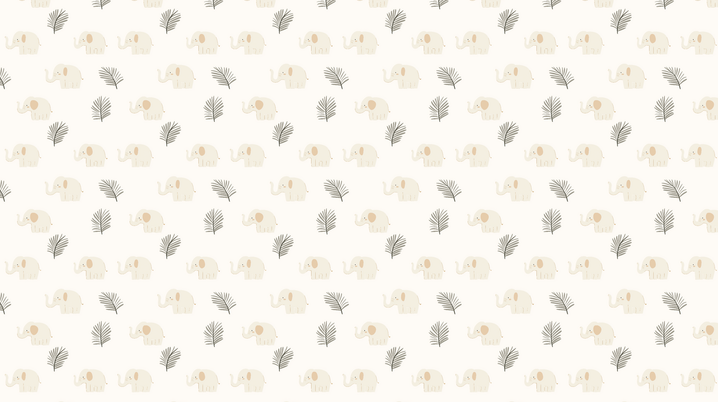 Kids-Mundo flat artwork preview of the elephant and palm leaf mural pattern design
