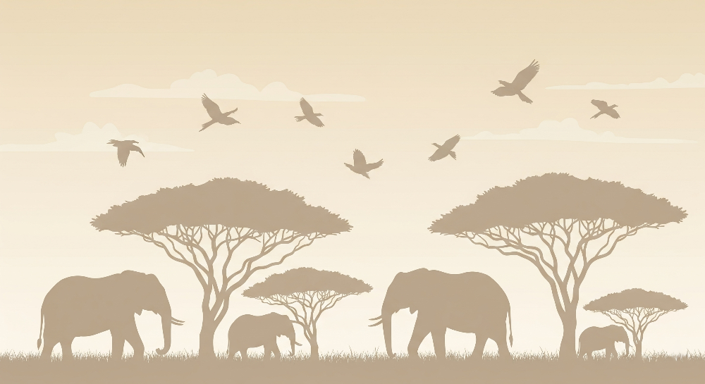 Safari Elephant Family Silhouette Wall Mural