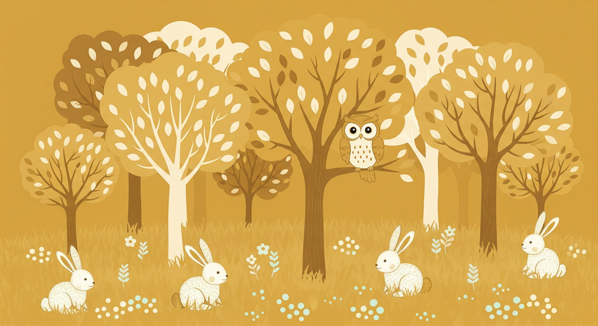 Enchanted Forest Owl and Rabbits Wall Mural