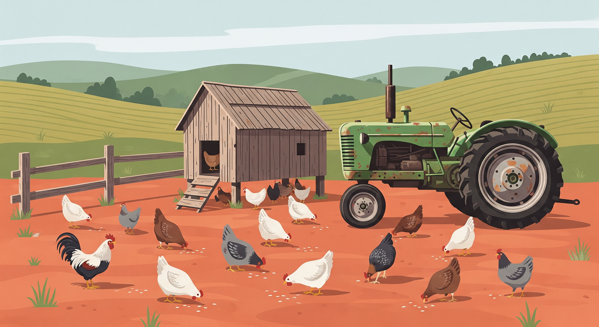 Farmyard Tractor and Chickens Wall Mural