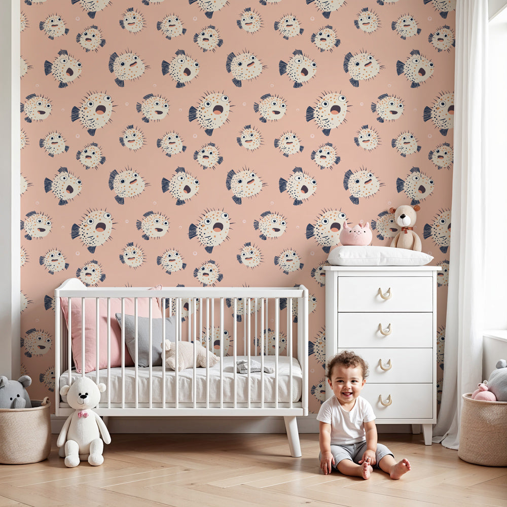 Cute fish mural wallpaper creating magical underwater nursery decor by Kids-Mundo
