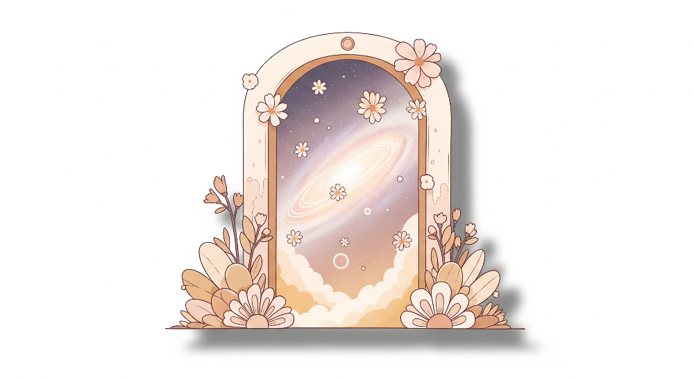 Kids-Mundo flat artwork of the floral galaxy portal watercolour wall mural design