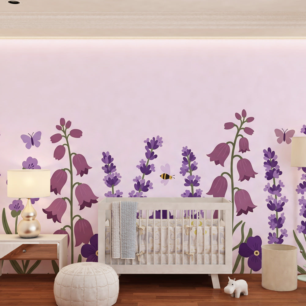 Butterfly and bee garden wallpaper creating magical children's bedroom decor