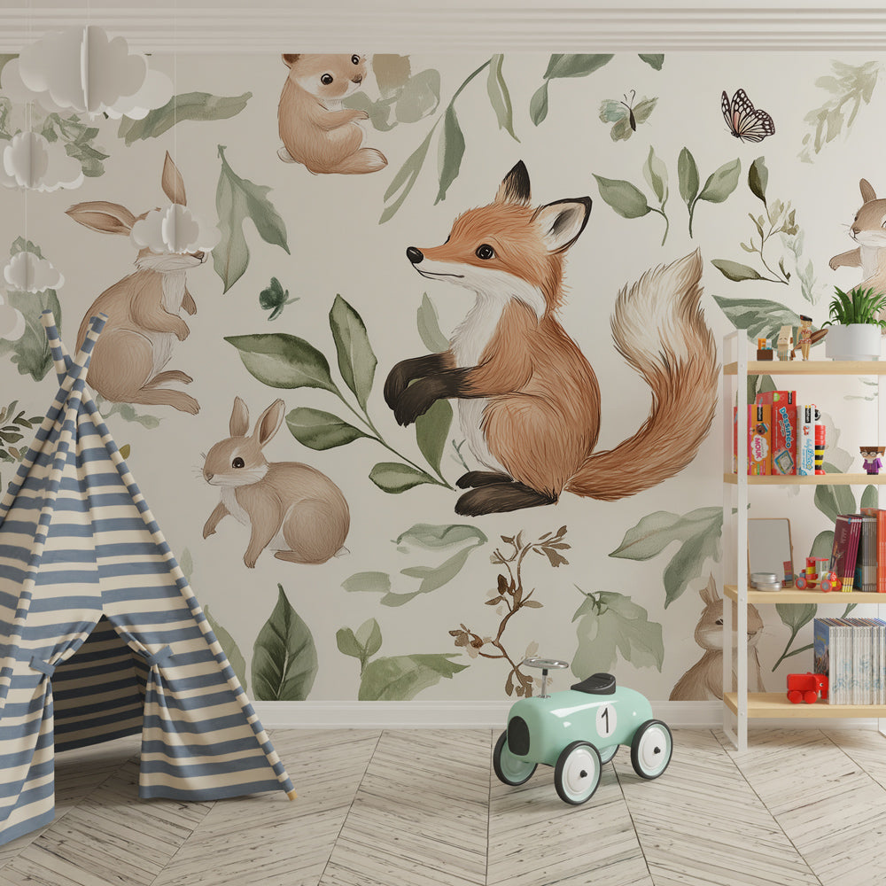 Enchanted woodland wallpaper creating magical atmosphere in children's bedroom decor