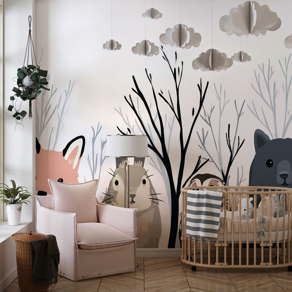 Woodland animals wallpaper creating magical kids bedroom with fox rabbit owl bear squirrel design