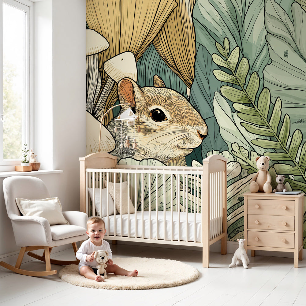 Forest animals mural wallpaper in modern nursery with woodland critters theme by Kids-Mundo
