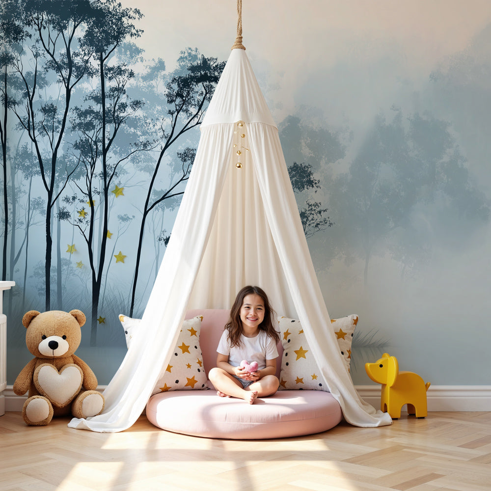 Mystical forest deer mural wallpaper creating peaceful woodland nursery atmosphere by Kids-Mundo
