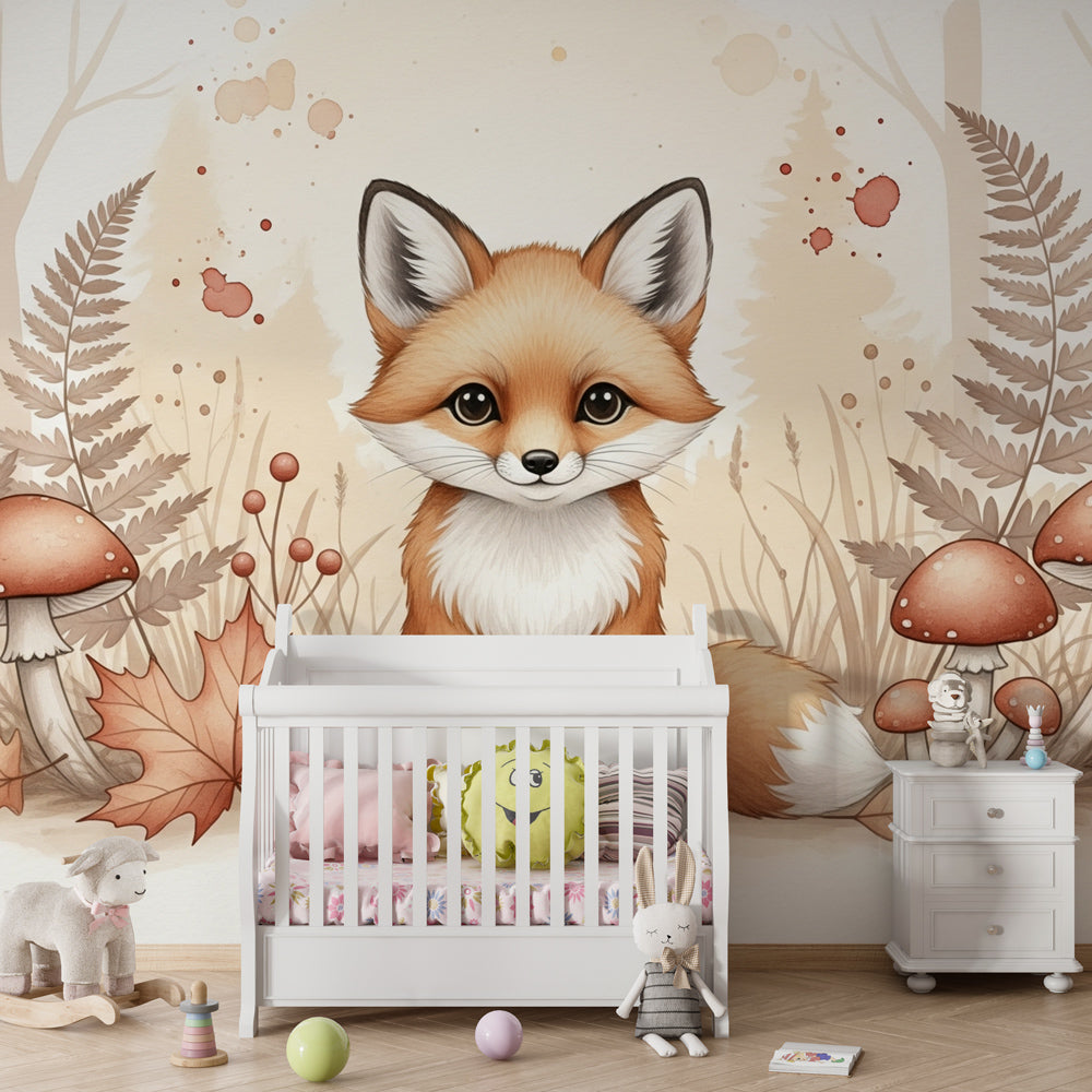 Woodland fox wallpaper creating magical kids bedroom with autumn forest theme