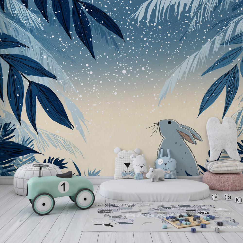 Winter woodland rabbit wallpaper transforming kids bedroom into magical forest retreat