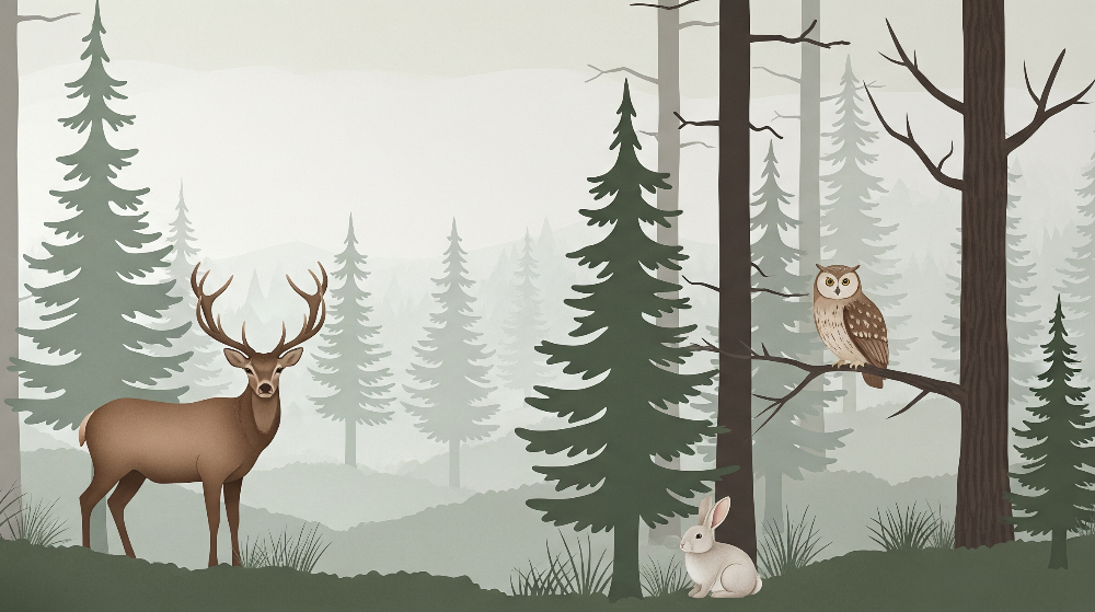 Forest Stag with Owl and Rabbit Wall Mural