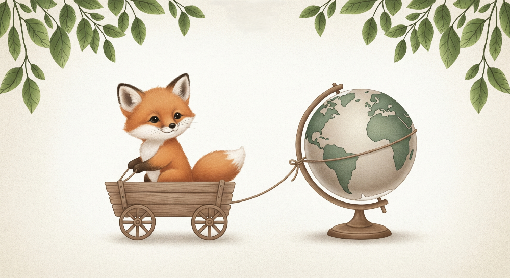 Little Fox and Globe World Map Wall Mural