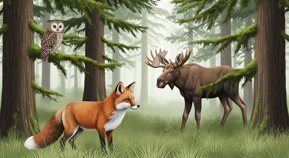 Fox and Moose in a Misty Forest Wall Mural