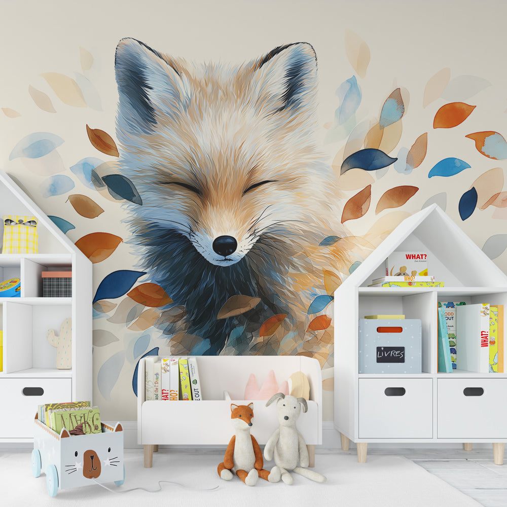Whimsical fox wallpaper creating magical atmosphere in children's bedroom decor