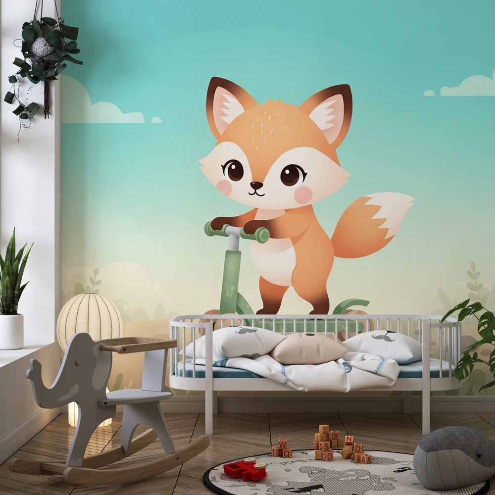 Woodland fox adventure mural wallpaper transforming children's bedroom into imaginative space
