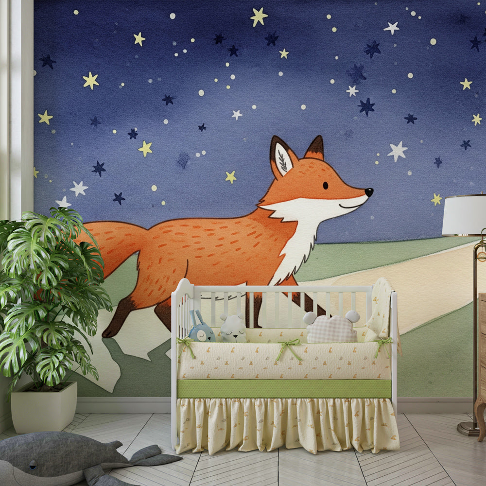 Night sky fox wallpaper transforming children's bedroom with starry adventure theme
