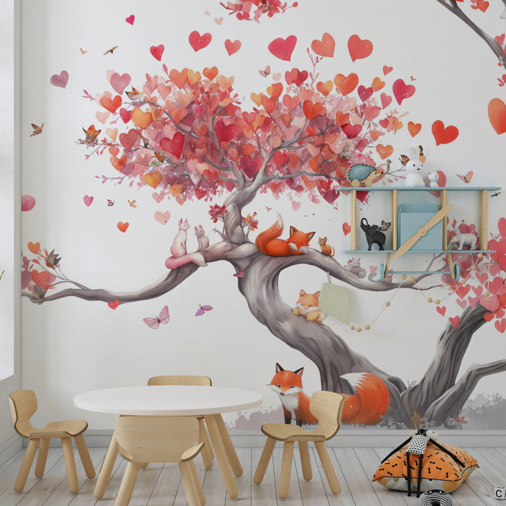 Romantic woodland fox wallpaper creating magical atmosphere in children's bedroom