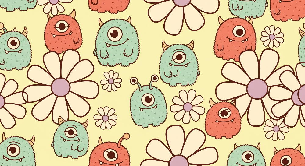 Friendly Monsters and Daisies Wall Mural