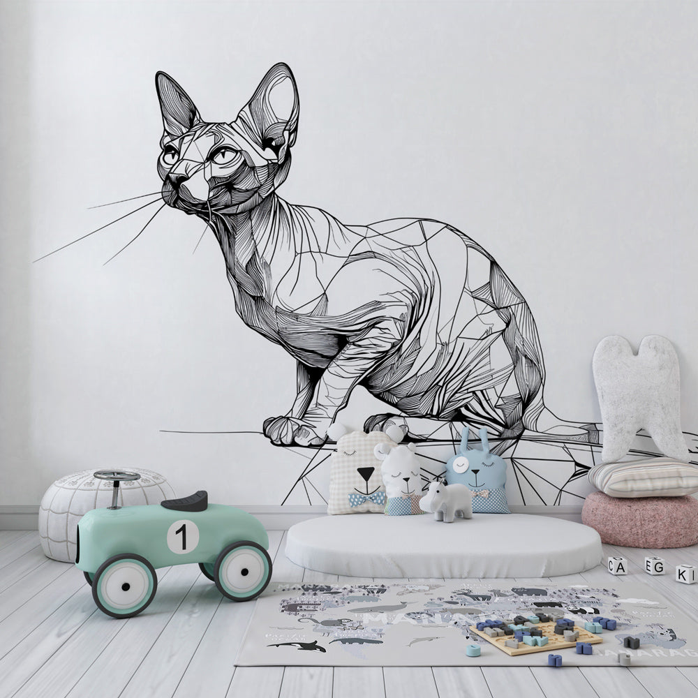 Black and white geometric cat wallpaper transforming contemporary kids bedroom decor