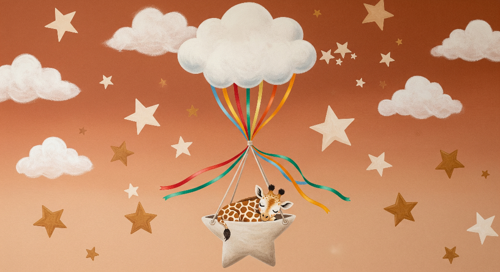 Sleeping Giraffe Cloud Balloon Wall Mural