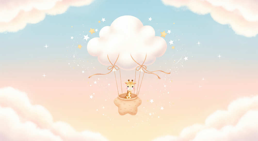 Baby Giraffe Cloud Balloon Pastel Sky Wall Mural