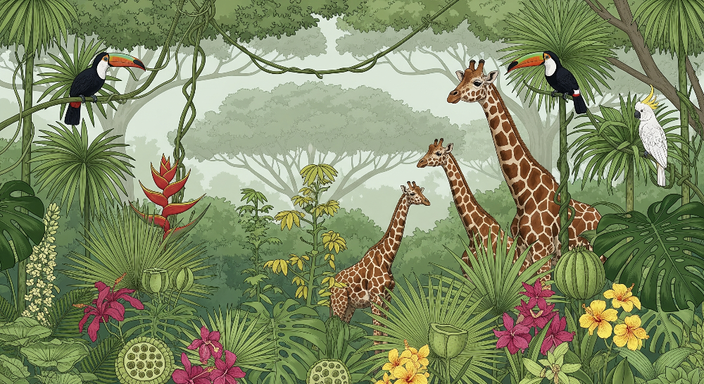 Giraffe Family Jungle Wall Mural