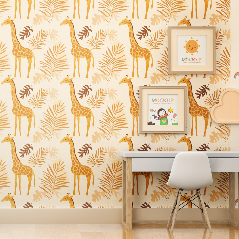 Safari giraffe wallpaper transforming children's bedroom into African adventure space