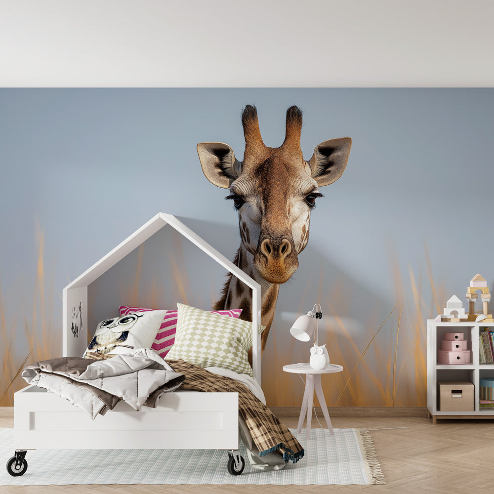 Safari-themed giraffe wallpaper creating wildlife adventure in kids bedroom