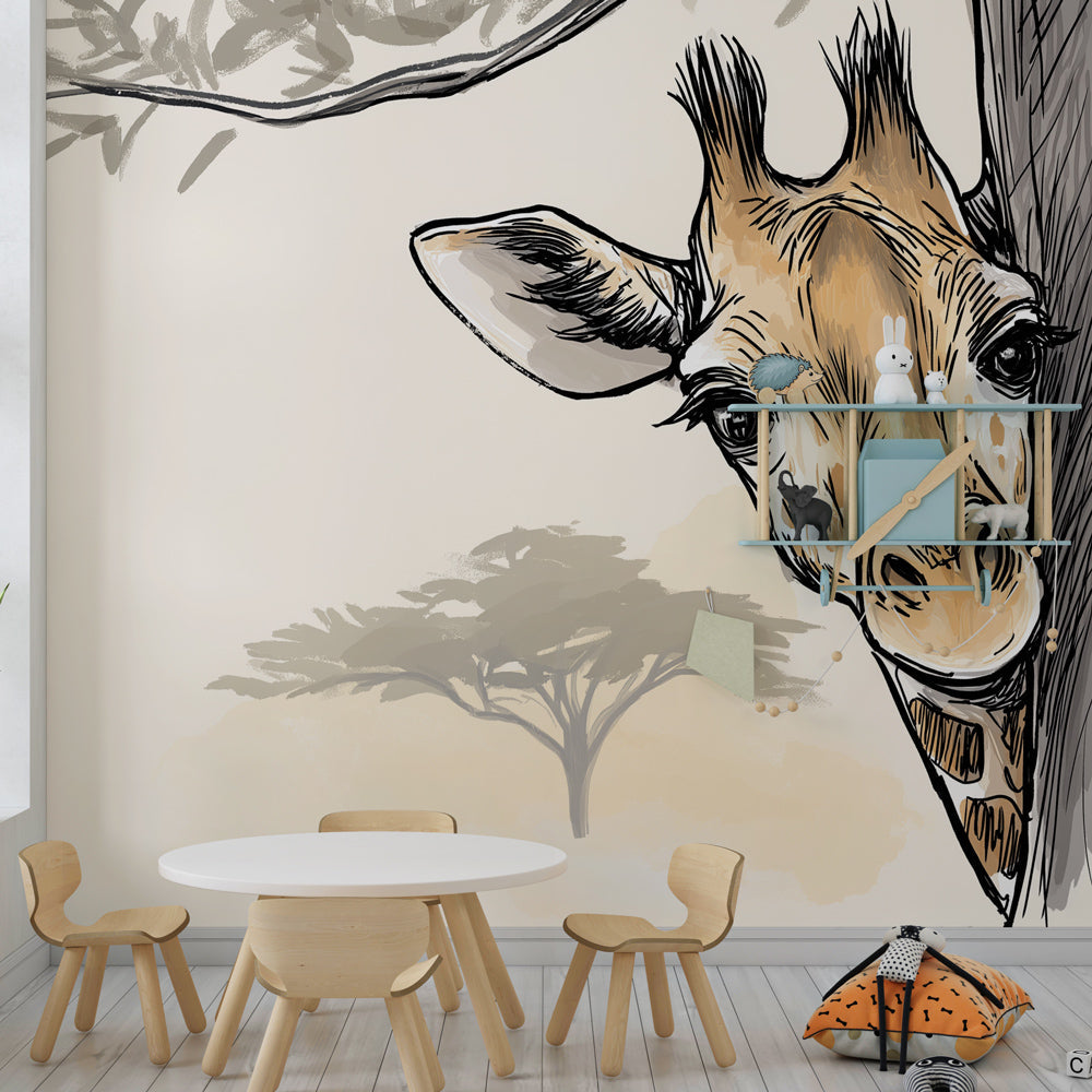 African safari giraffe wallpaper transforming children's bedroom into adventurous wildlife sanctuary