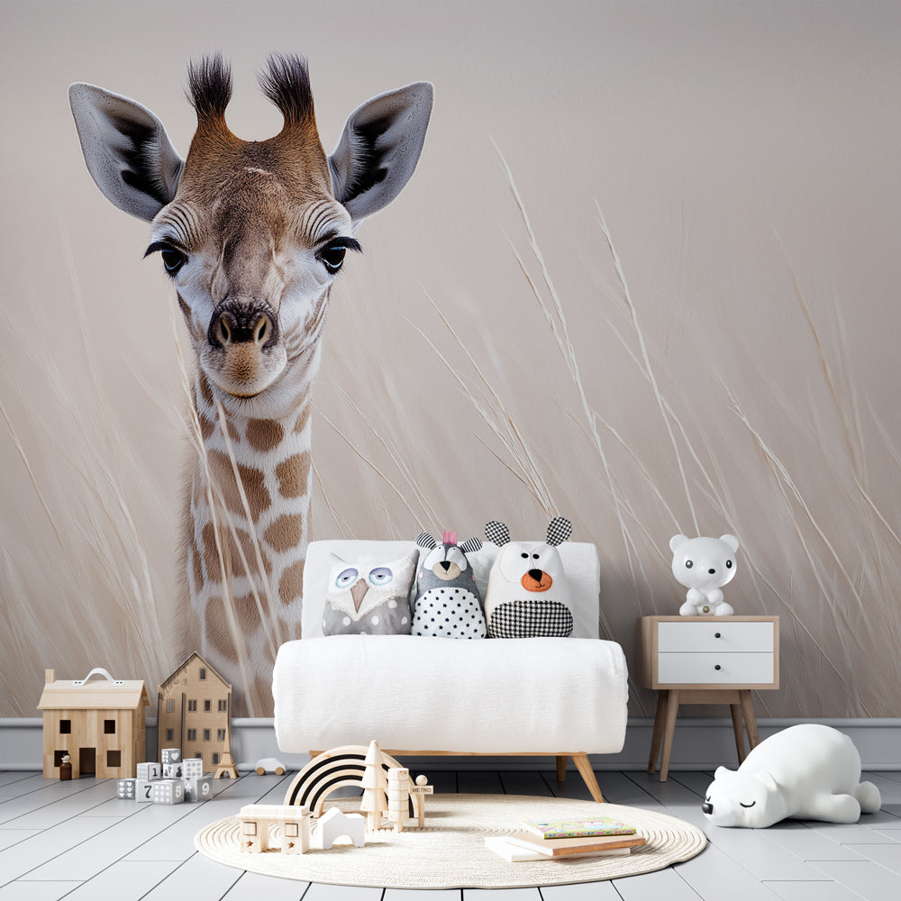 Safari giraffe wallpaper creating adventure-themed children's bedroom decor