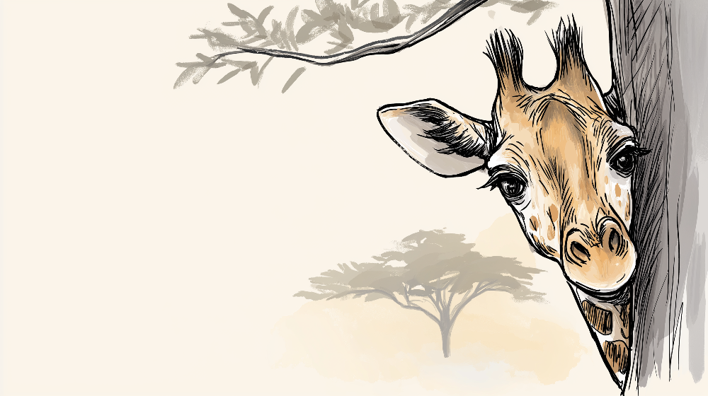 Curious Giraffe Peeking Around a Tree Wall Mural