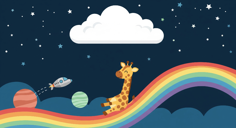 Giraffe on a Rainbow in Space Wall Mural