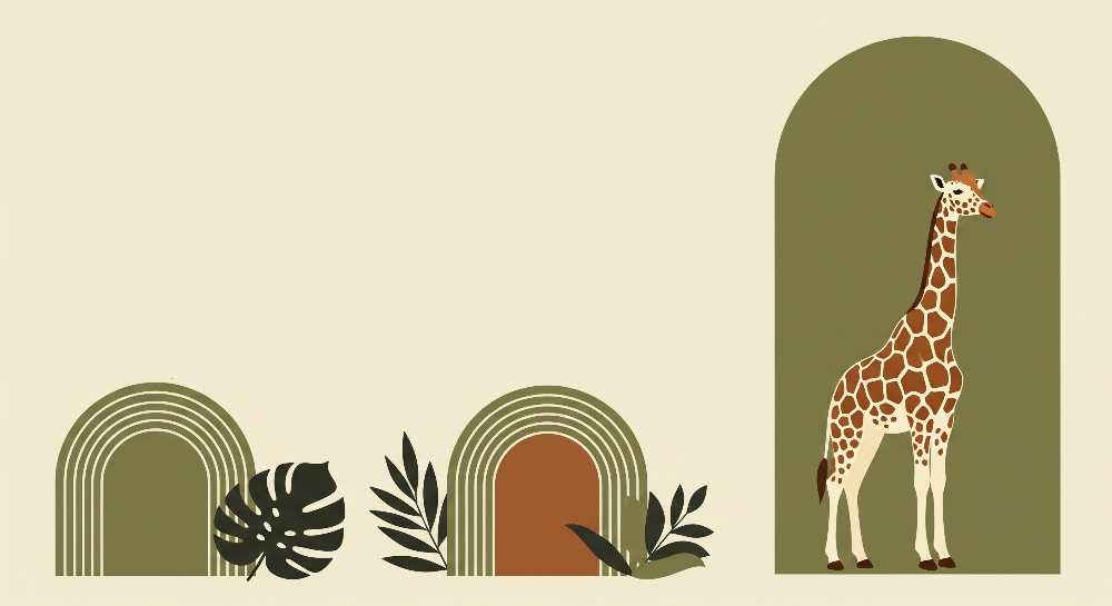 Giraffe in Sage Green Arches Wall Mural