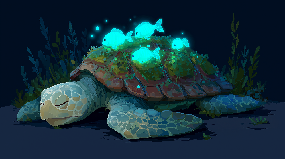 Glowing Turtle Night Reef Wall Mural