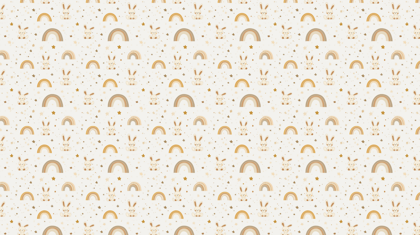 Kids-Mundo flat artwork preview of the golden rainbow and bunny mural pattern design