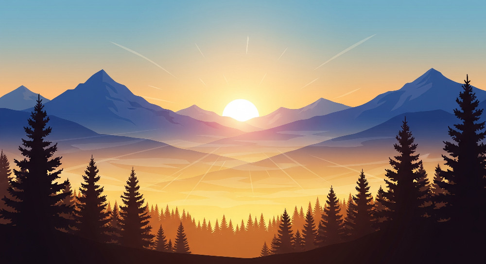 Golden Sunrise Mountain Landscape Wall Mural