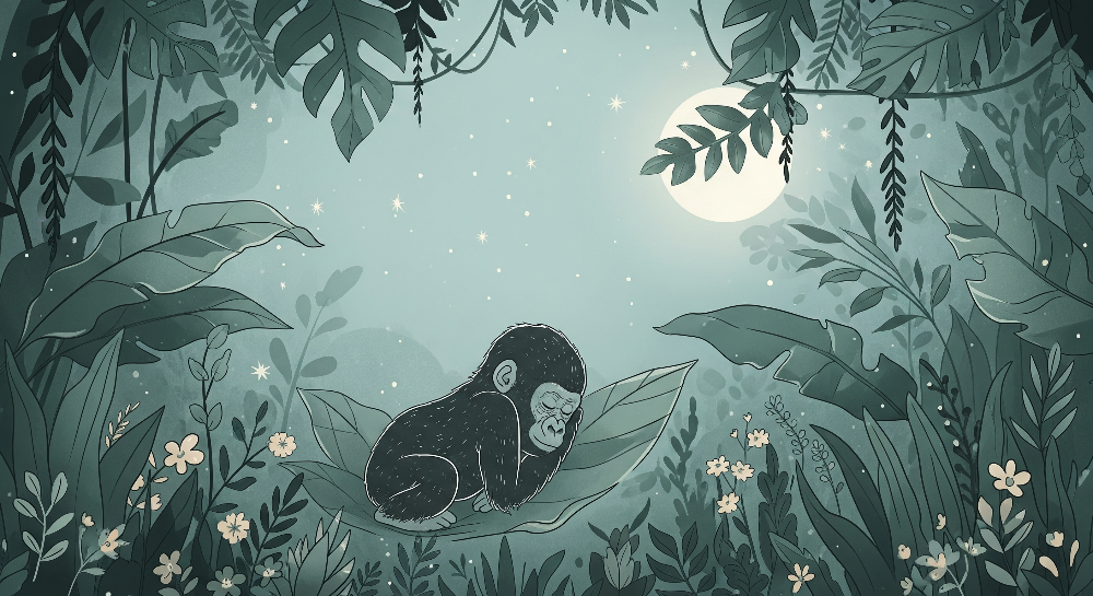 Sleeping Baby Gorilla Under the Moon Wall Mural