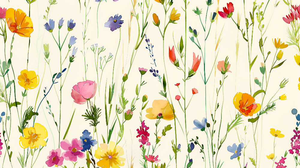 Green Meadow Wildflowers Wall Mural