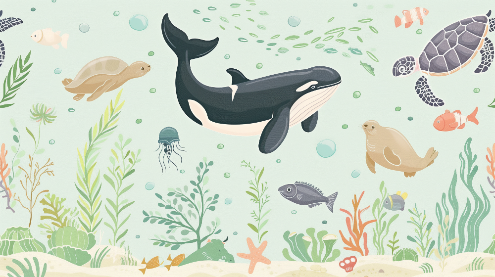 Green Ocean Whale and Sea Turtle Wall Mural