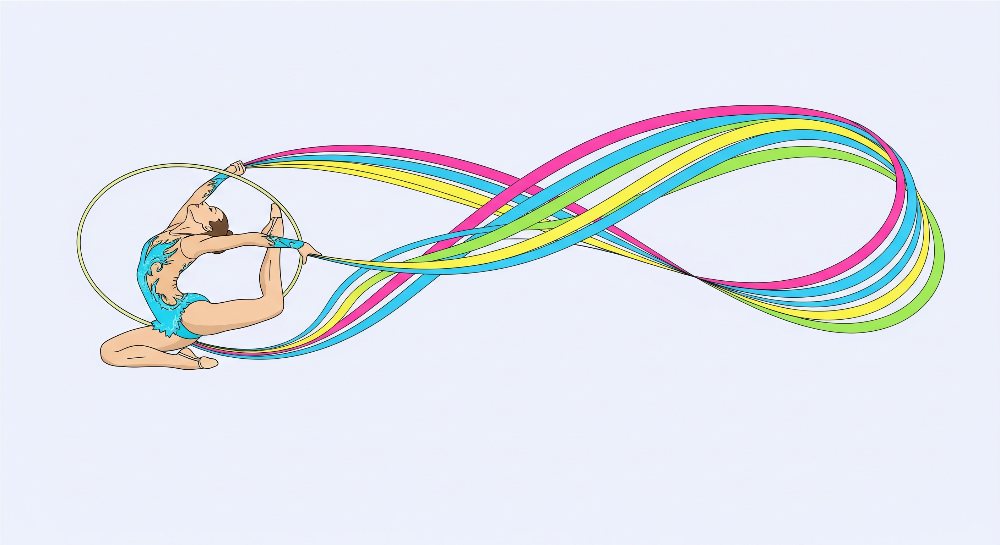Flat artwork preview of the Kids-Mundo rhythmic gymnast rainbow ribbon wall mural