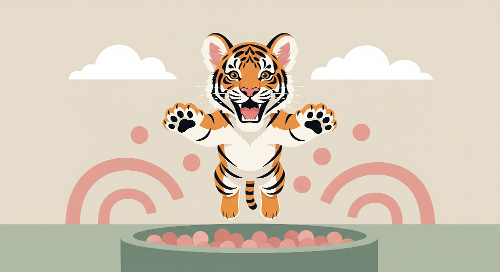 Joyful Jumping Tiger Ball Pit Wall Mural