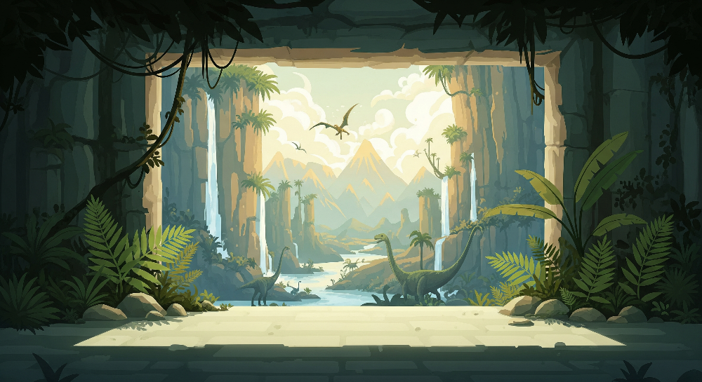 Jungle Canopy Tunnel Misty Mountain Dinosaur Wall Mural
