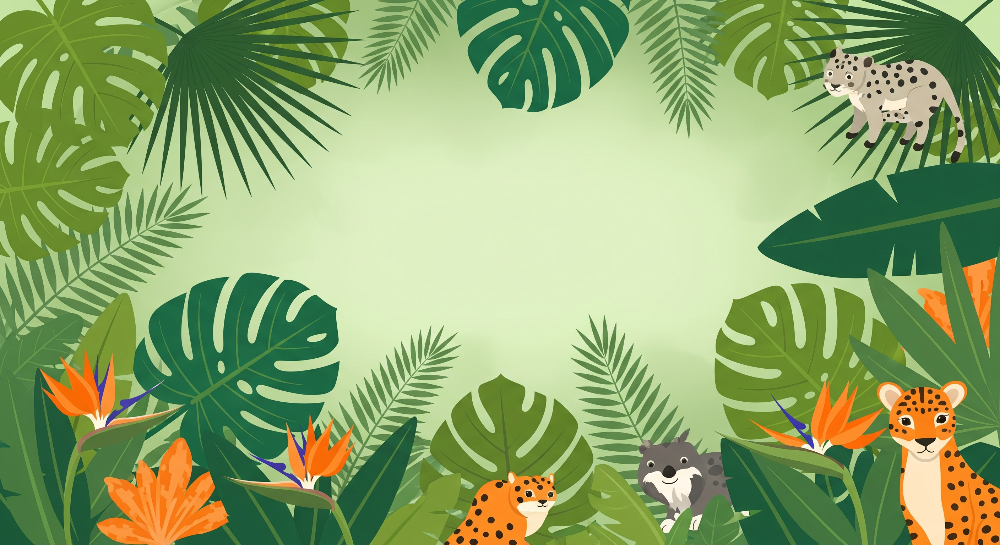 Playful Jungle Cubs and Tropical Leaves Wall Mural