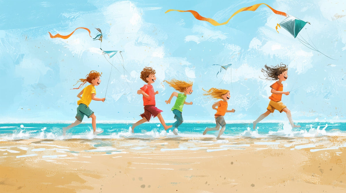 Children Flying Kites on the Beach Wall Mural