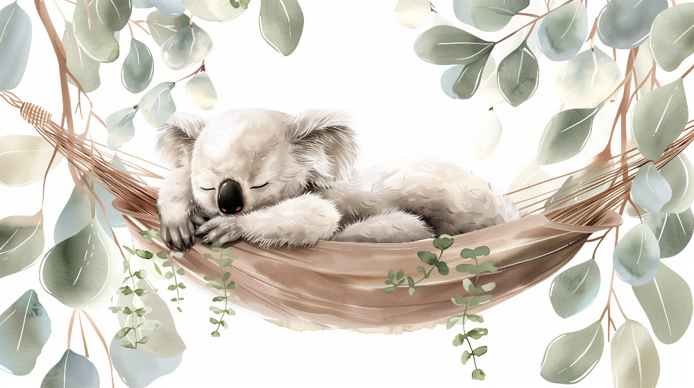 Sleeping Koala in a Eucalyptus Hammock Wall Mural
