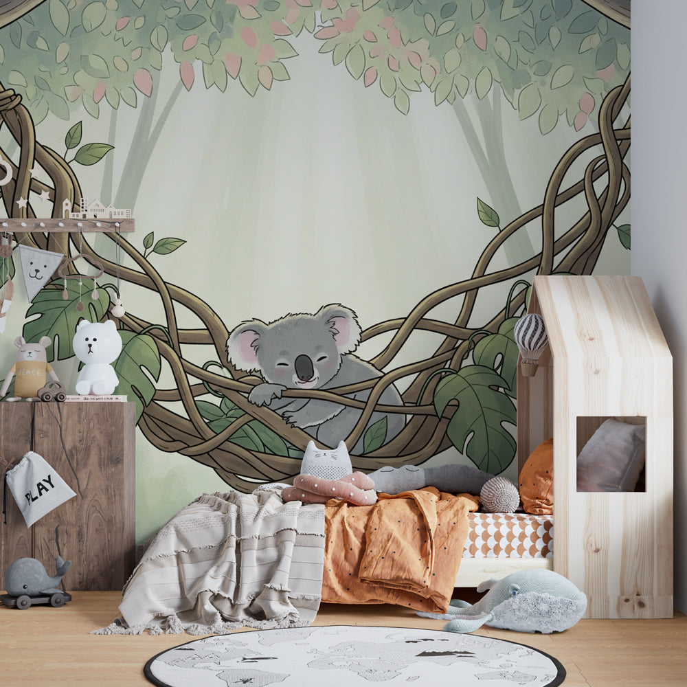 Nature-themed koala wallpaper transforming children's bedroom into tranquil forest retreat by Kids-Mundo