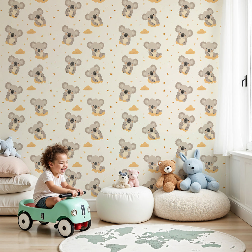 Koala mural wallpaper in modern nursery with neutral decor by Kids-Mundo
