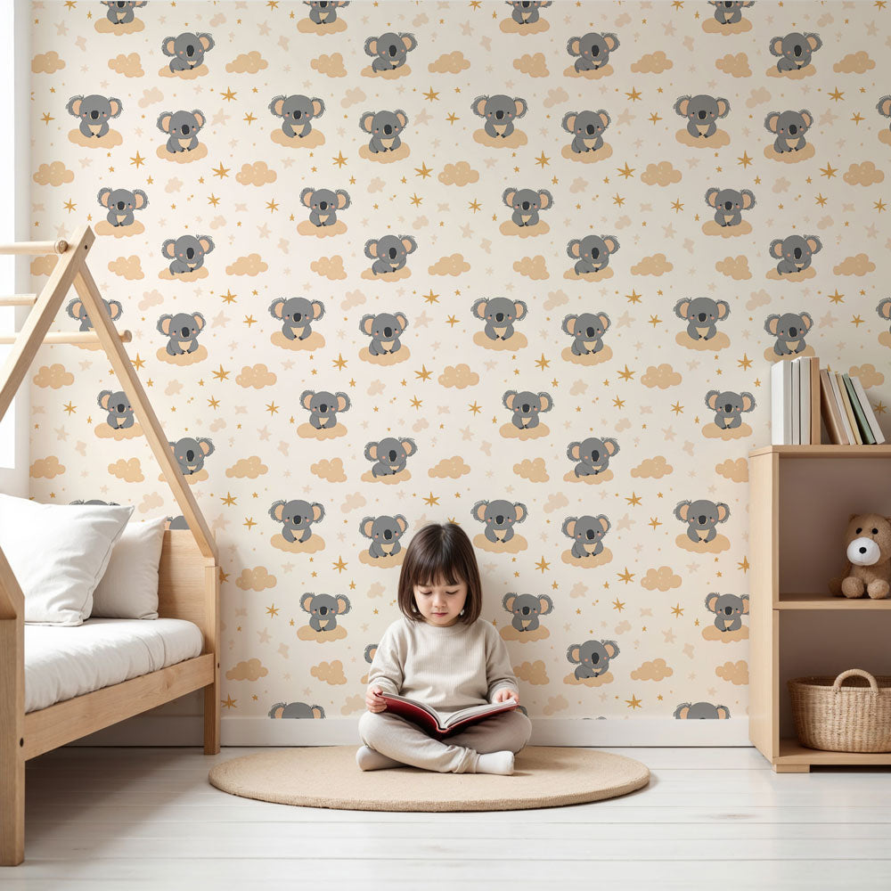 Koala mural wallpaper with cloud design in peaceful nursery setting by Kids-Mundo